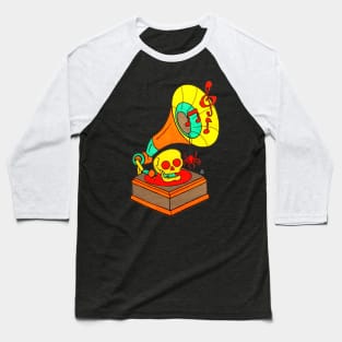 Creepy Gramophone - Retro Colored Vinyl Record Player With a Skull And a Spider Baseball T-Shirt